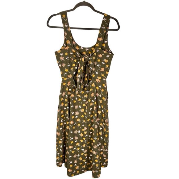 PACT Women's Green Floral Peep Back Sleeveless Stretch Dress Small - Picture 6 of 6